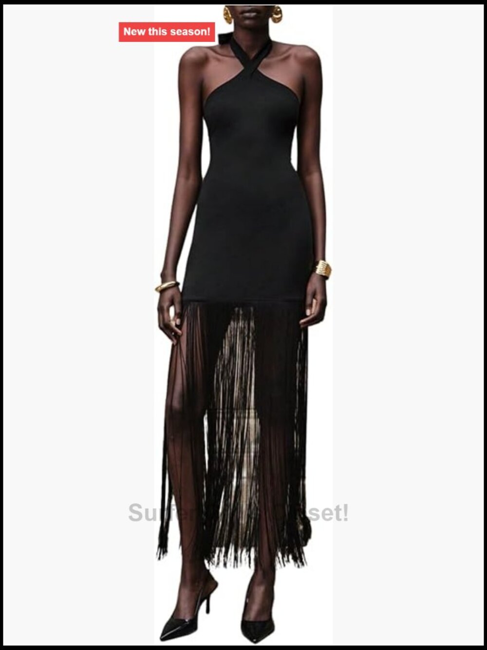 Tassel Halter Long Dress Fringe Tie Backless Bodycon Party Club